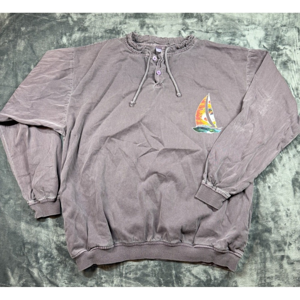 Crazy Shirts XL Wine Dyed Sweatshirt Sailboat Graphic USA Made Cotton Henley Pul